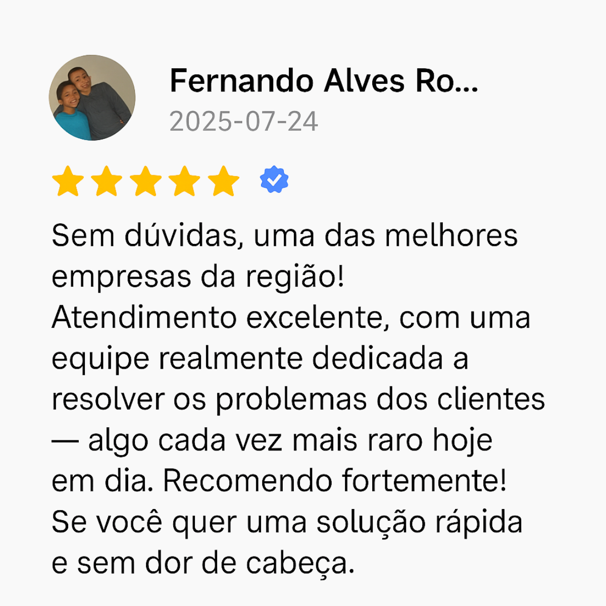 Avaliação de cliente SOS Conserto de Portões