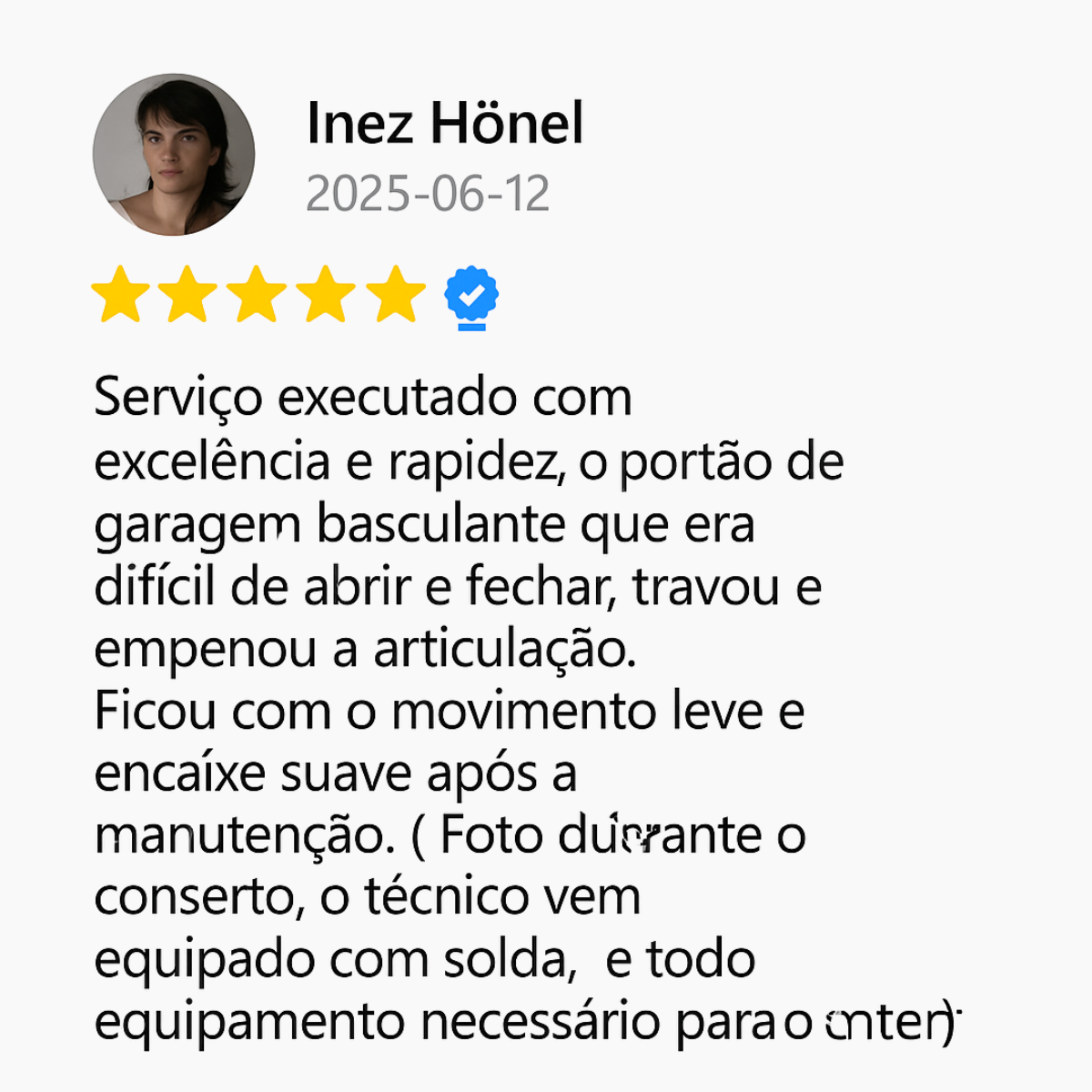 Avaliação de cliente SOS Conserto de Portões