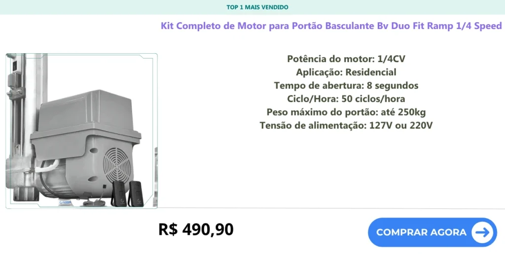 Kit Completo de Motor para Portão Basculante Bv Duo Fit Ramp 14 Speed
