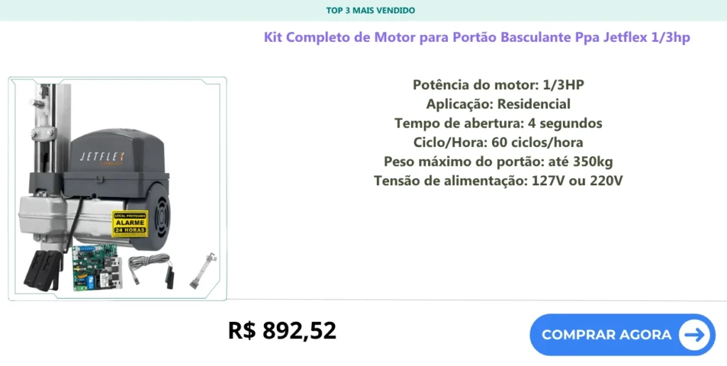 Kit Completo de Motor para Portão Basculante Ppa Jetflex 13hp
