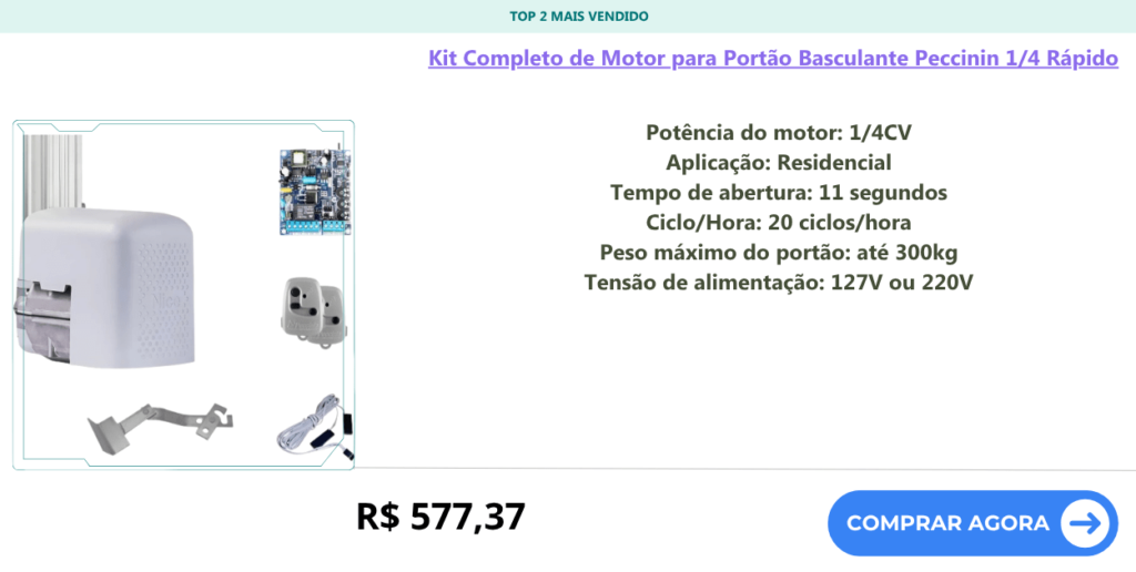 Motor para portão basculante Peccinin Gatter 14 HP